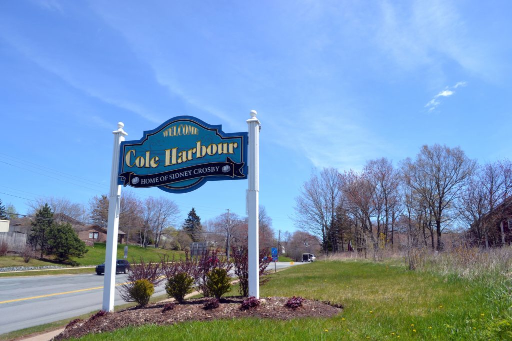 The Cole Harbour welcome sign at the edge of the community